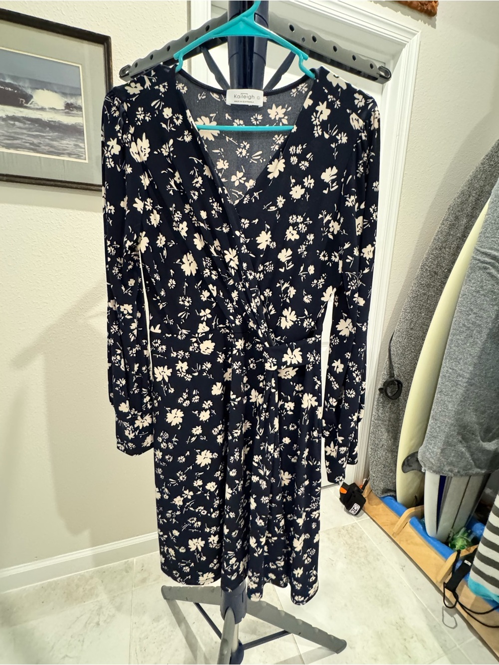 Kaileigh Navy Floral Wrap Midi Dress with Cream Blooms